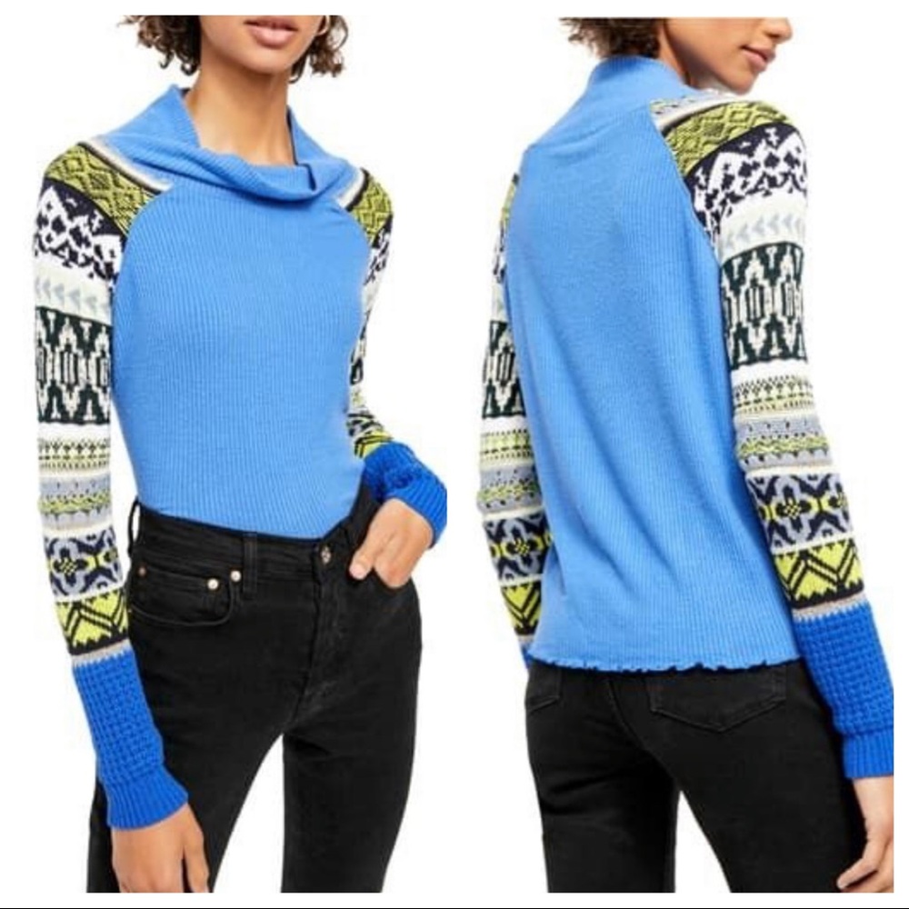 NWT Free People Prism Sweater in Blue Bell Combo - Picture 1 of 3